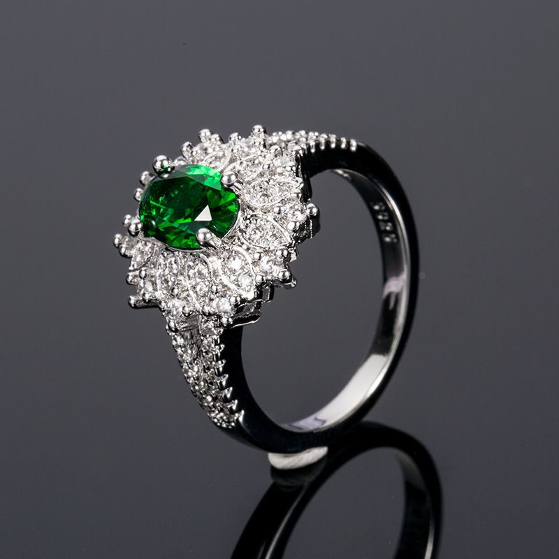 Emerald Zircon Designer Ring With Elegant European Floral Design_voghion.com