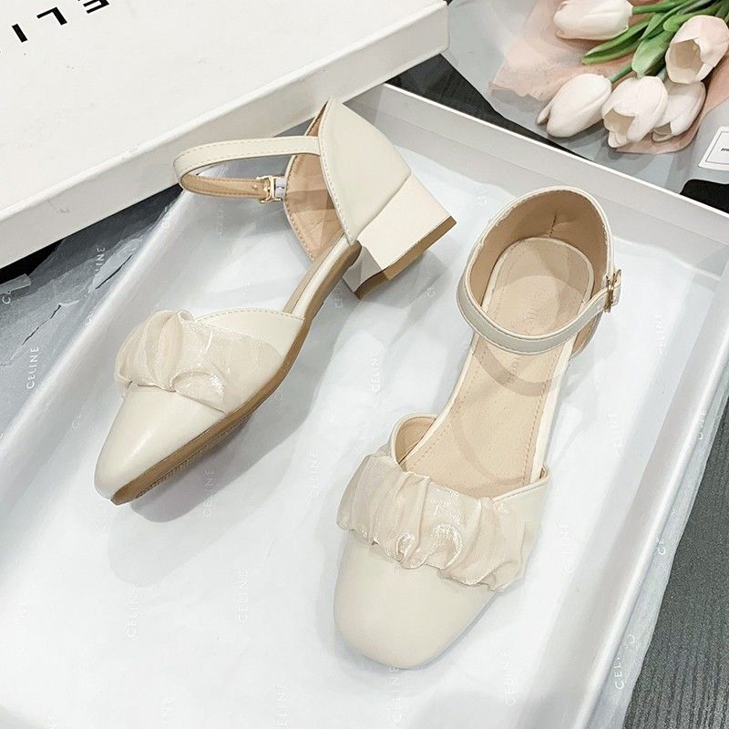 Women's single shoes with skirt 2023 new spring and summer French style low-heeled middle-heeled evening fairies gentle Baotou sandals