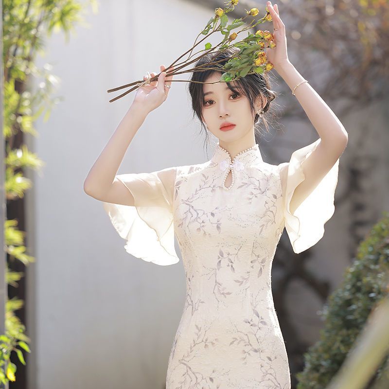 白色高級感甜美小個子國風改良旗袍氣質古風連衣裙女夏2022年新款