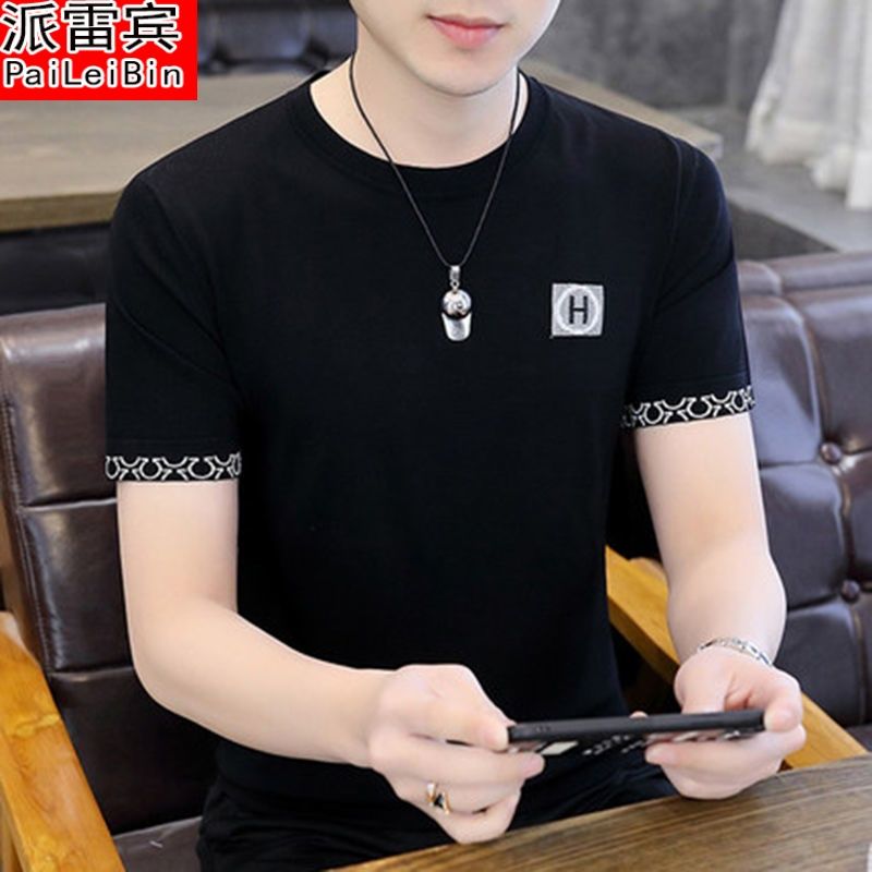 男士短袖t恤夏季新款高端圓領百搭體恤衫休閒半袖上衣服男
