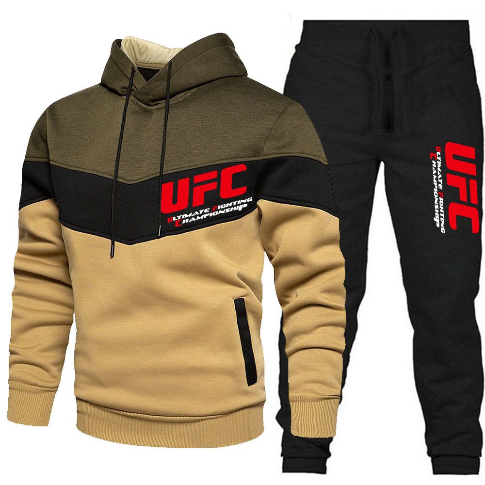 Frühling und Herbst Herren Sport Set 2021 Neue Farbe blockiert Hoodie Hosen_voghion.com