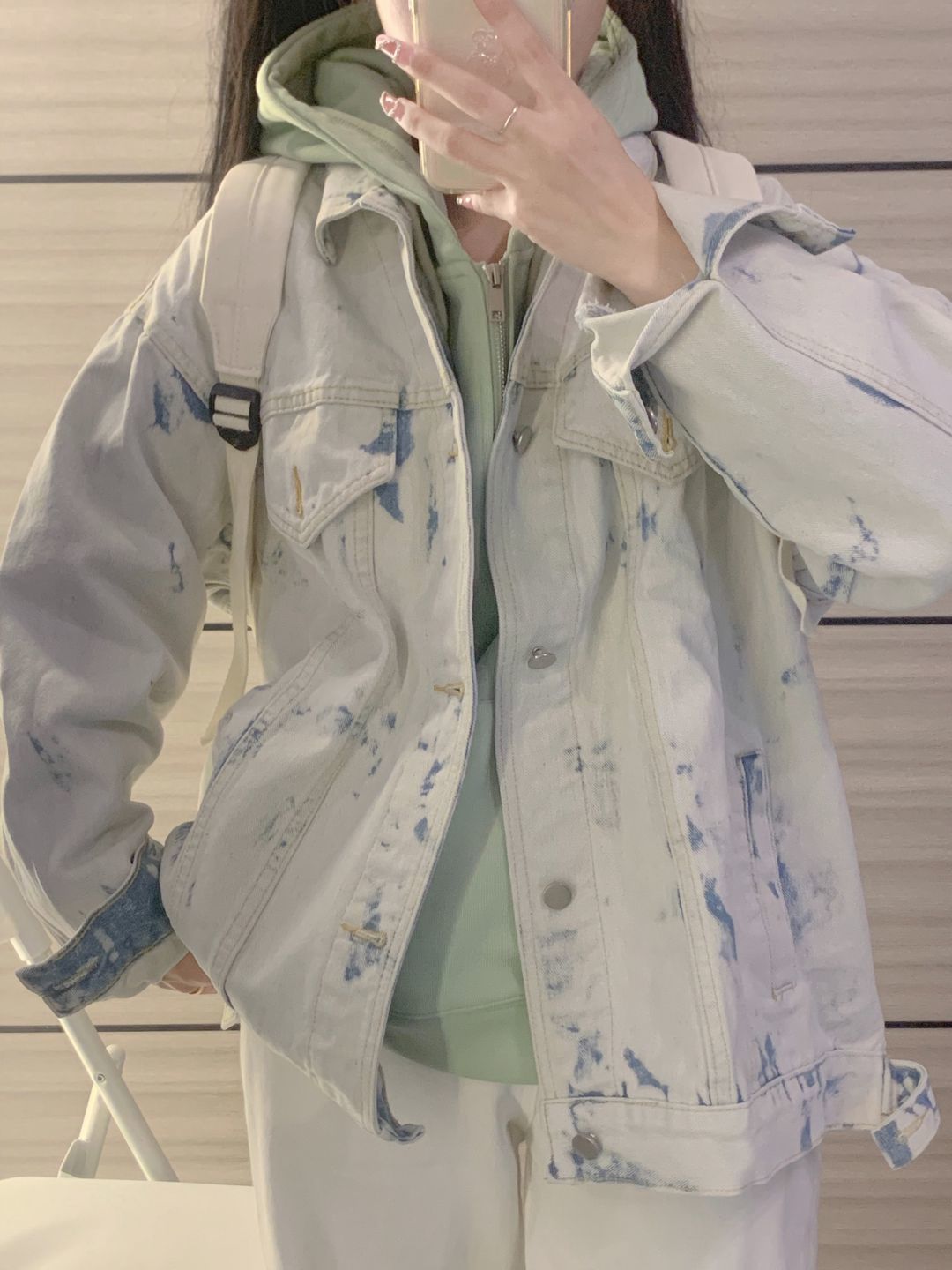 American retro tie-dye washed denim jacket female spring and autumn  new loose small shirt long-sleeved top