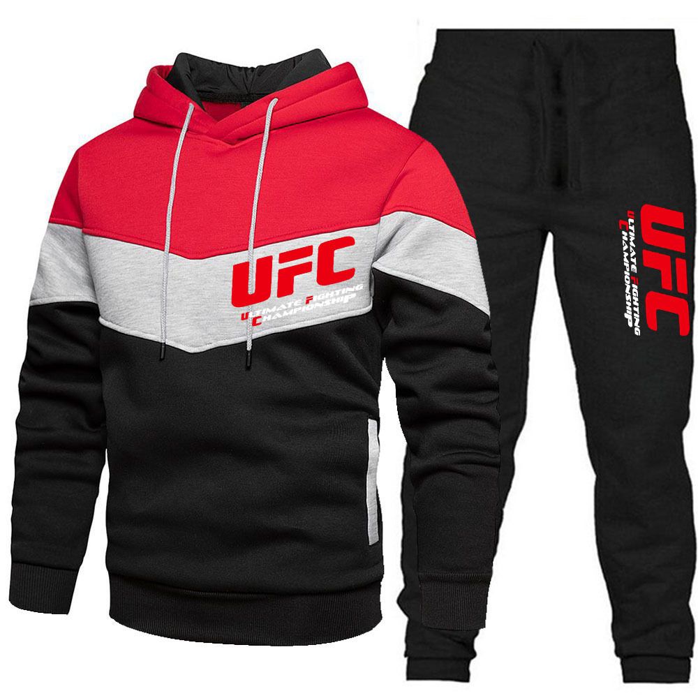 Frühling und Herbst Herren Sport Set 2021 Neue Farbe blockiert Hoodie Hosen_voghion.com