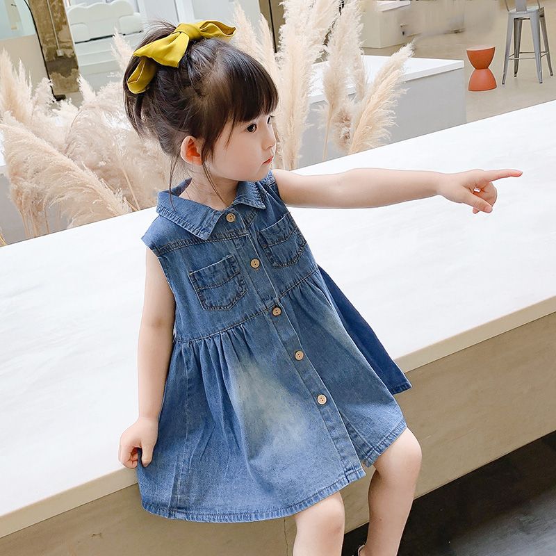 女童牛仔連衣裙2023新款中小童洋氣背心裙夏款女寶軟牛仔公主裙子