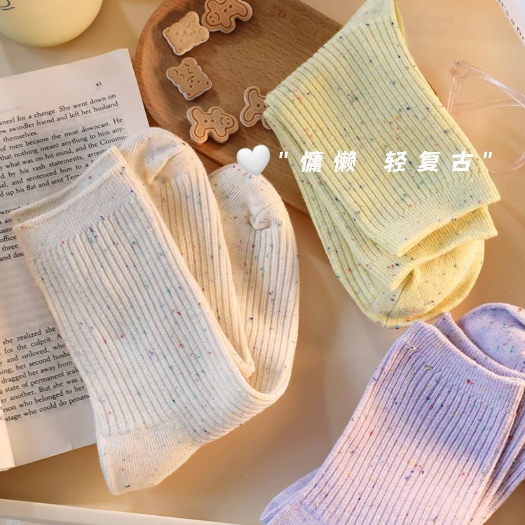 袜子女夏季薄款日系袜子堆堆袜中筒学生袜韩版细条纯色简约百搭