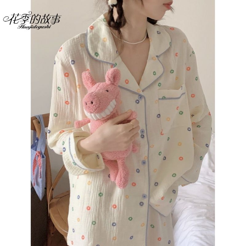 The story of the flower season baby cotton pajamas female spring and autumn long-sleeved donut cute student dormitory home service suit