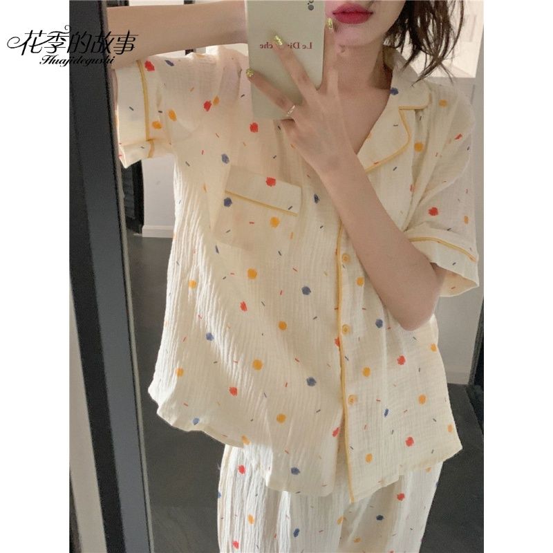 The story of the flower season short-sleeved pajamas women's spring and summer new ins wind floral foam cotton student home service suit