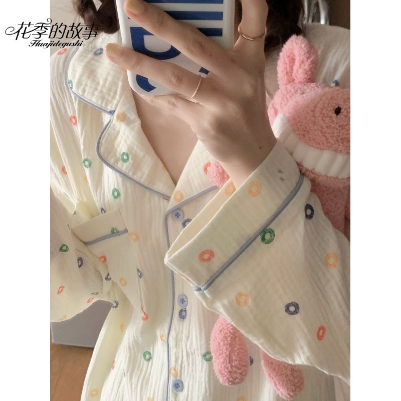 The story of the flower season baby cotton pajamas female spring and autumn long-sleeved donut cute student dormitory home service suit