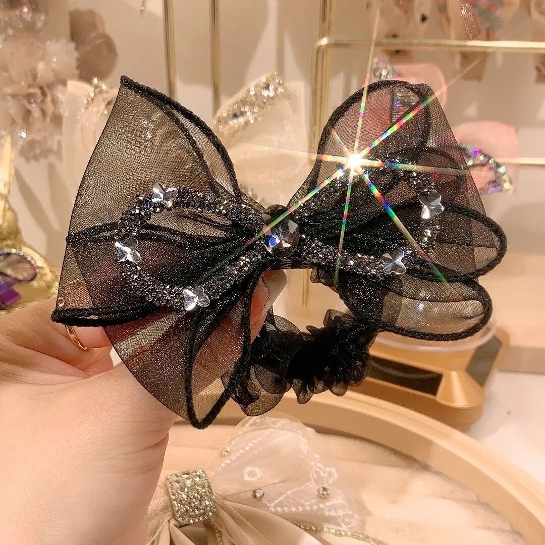 Elegant and graceful bow mesh hair band, simple and versatile rubber band headband for girls, ball head artifact head flower