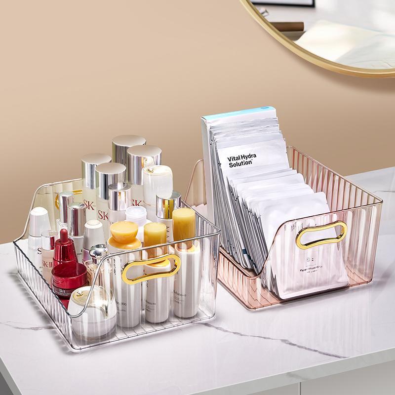 化妆品收纳盒护肤品面膜梳妆台卫生间长方形亚克力透明茶几整理筐