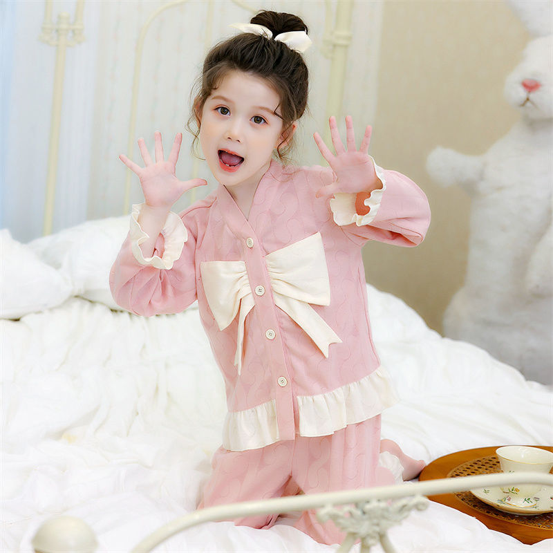 中大童女童甜美公主家居服套装2023新款春秋季儿童睡衣女长袖棉