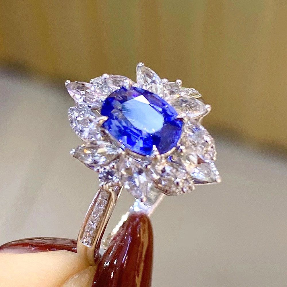 Anello in zircone blu da donna stile lusso design esclusivo_voghion.com