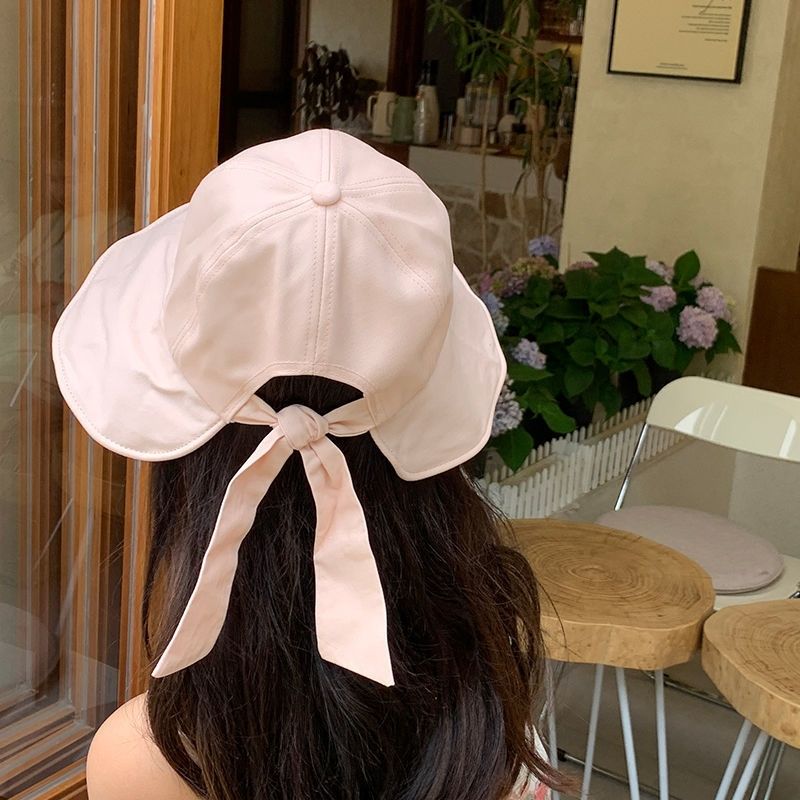 Bowknot sun hat women's summer sun protection and UV protection large brim sun hat black rubber fisherman hat to cover the whole face