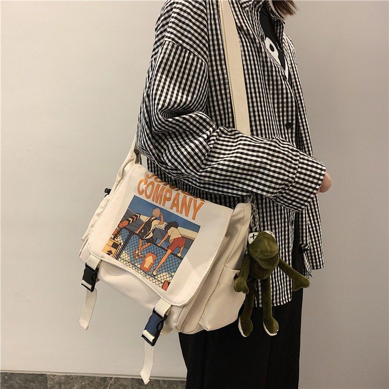 書包女大學生單肩包日系卡通大容量斜挎帆布包男初高中生帥氣百搭