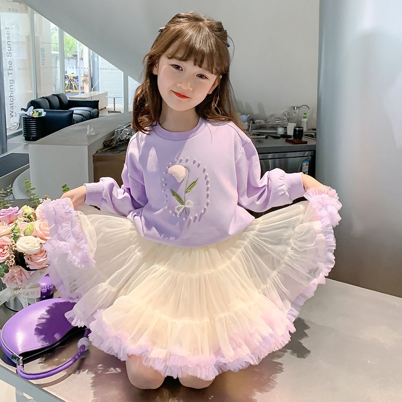 女童套裝洋氣2023新款春裝兒童裝時髦兩件套裝裙春秋小女孩蓬蓬紗