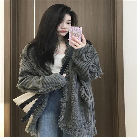 Korean version lazy style loose all-match knitted sweater cardigan women  spring new design trendy tops