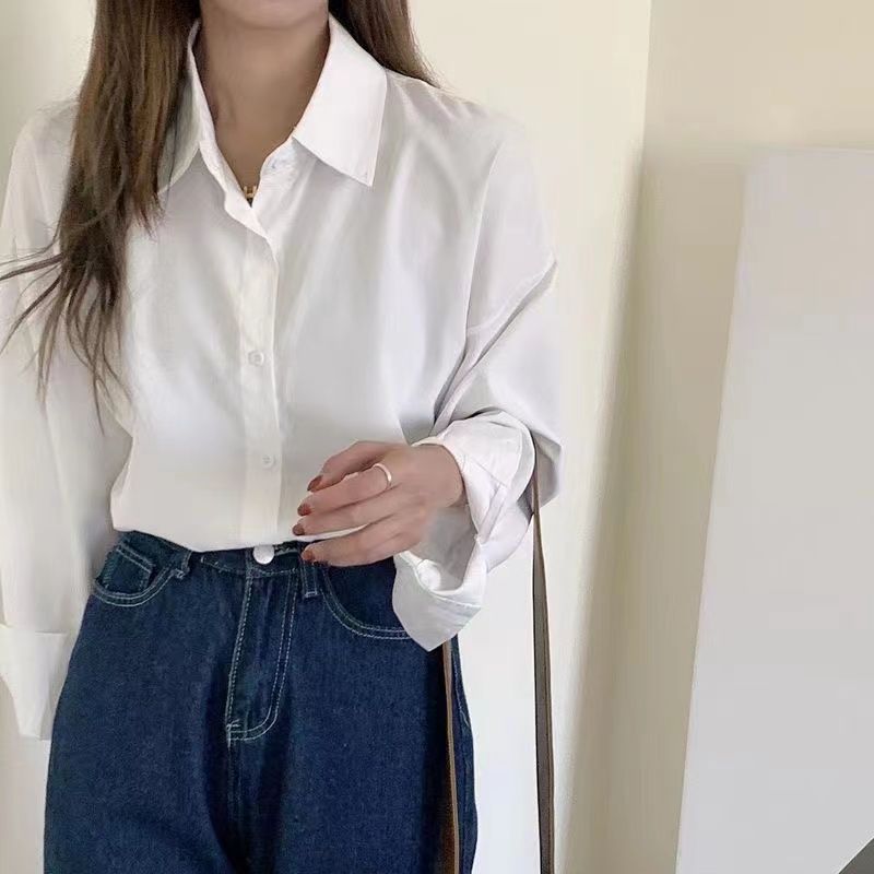 2023 spring new white shirt long-sleeved shirt slim chic high-end design niche polo shirt women's clothing