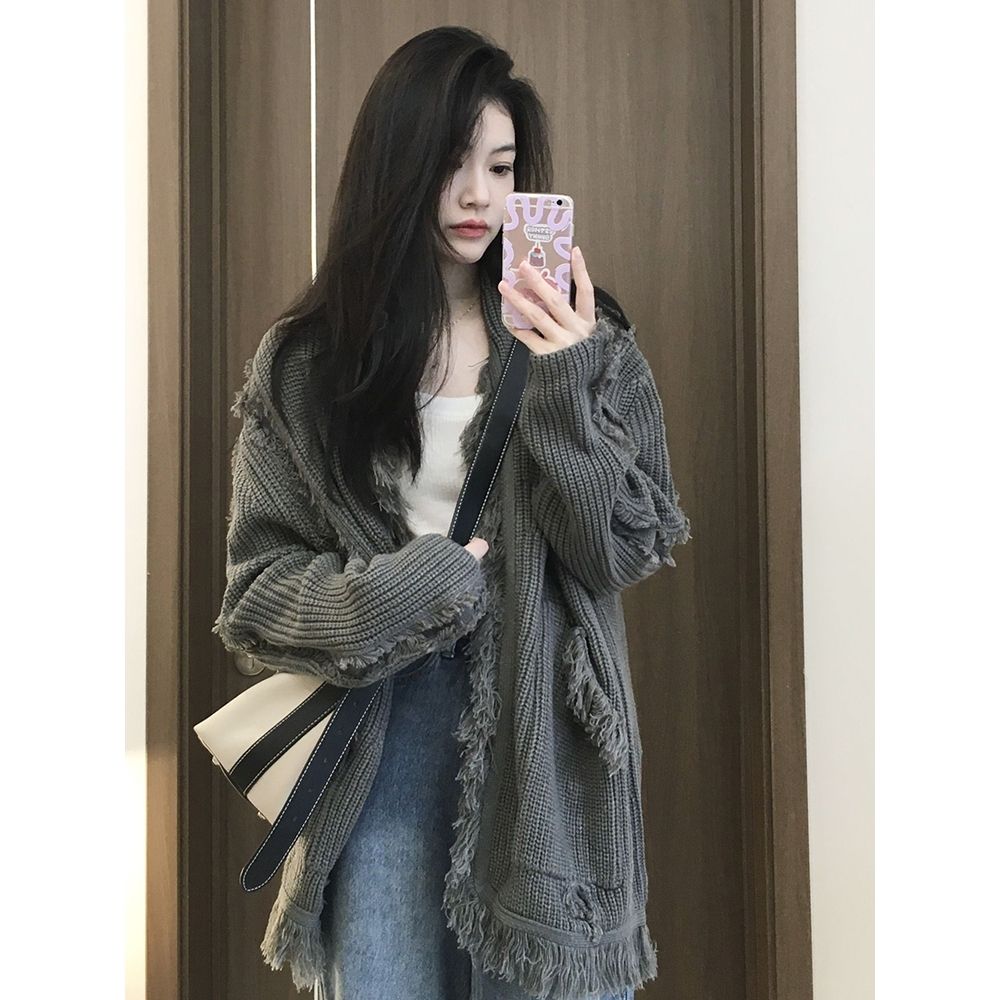 Korean version lazy style loose all-match knitted sweater cardigan women  spring new design trendy tops