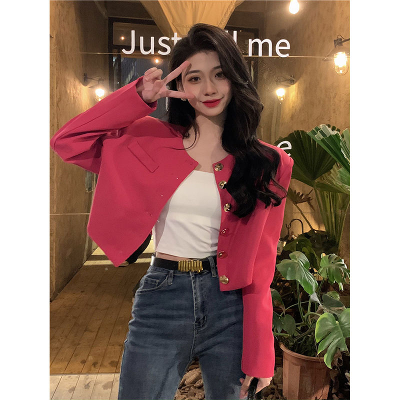 小香風短款長袖西裝外套女春季2023新款設計感減齡炸街休閒小西服