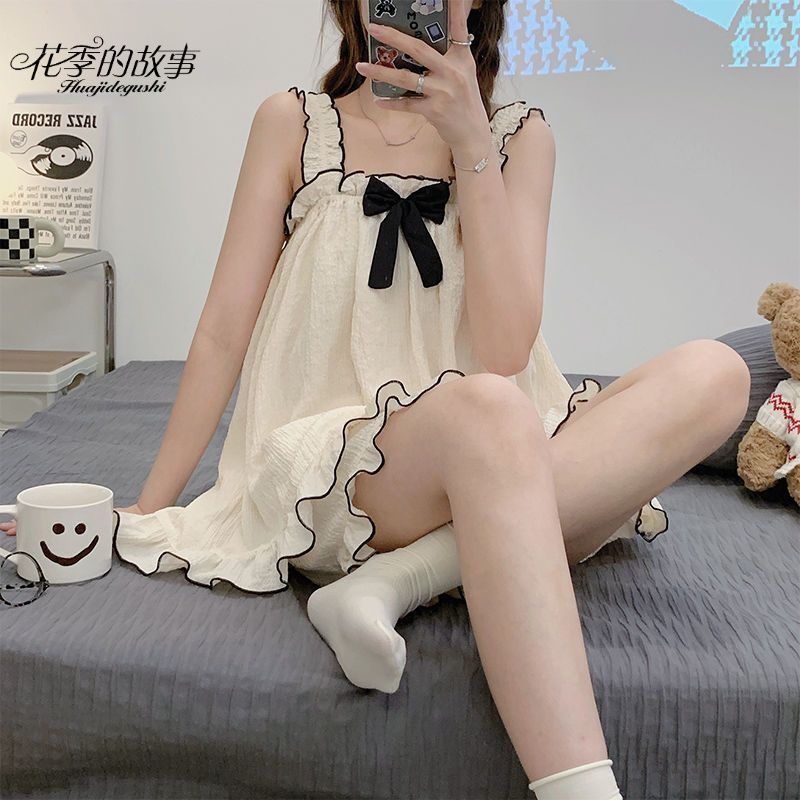 The story of the flower season sling pajamas female spring and summer 2023 new bowknot student dormitory home service suit