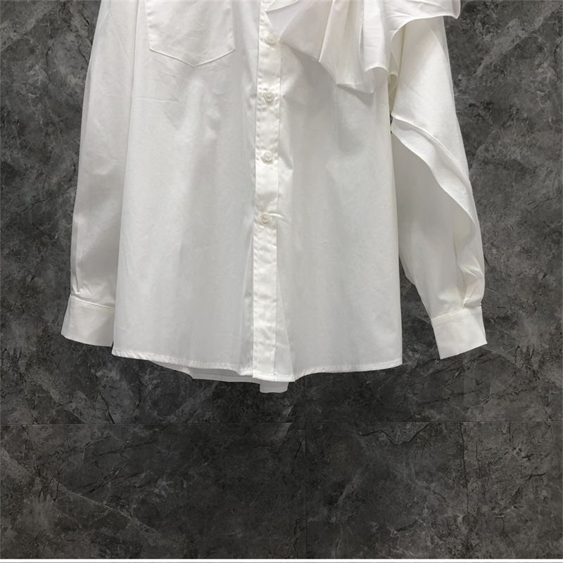 民族风外穿撤柜女装蝴蝶结设计感拼接白衬衫欧货春新款中长款上衣