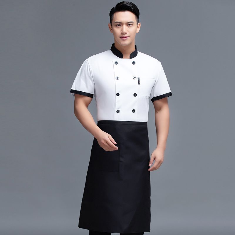 高档厨师工作服短袖套装餐饮酒店高级餐厅后厨房工服定制透气短袖