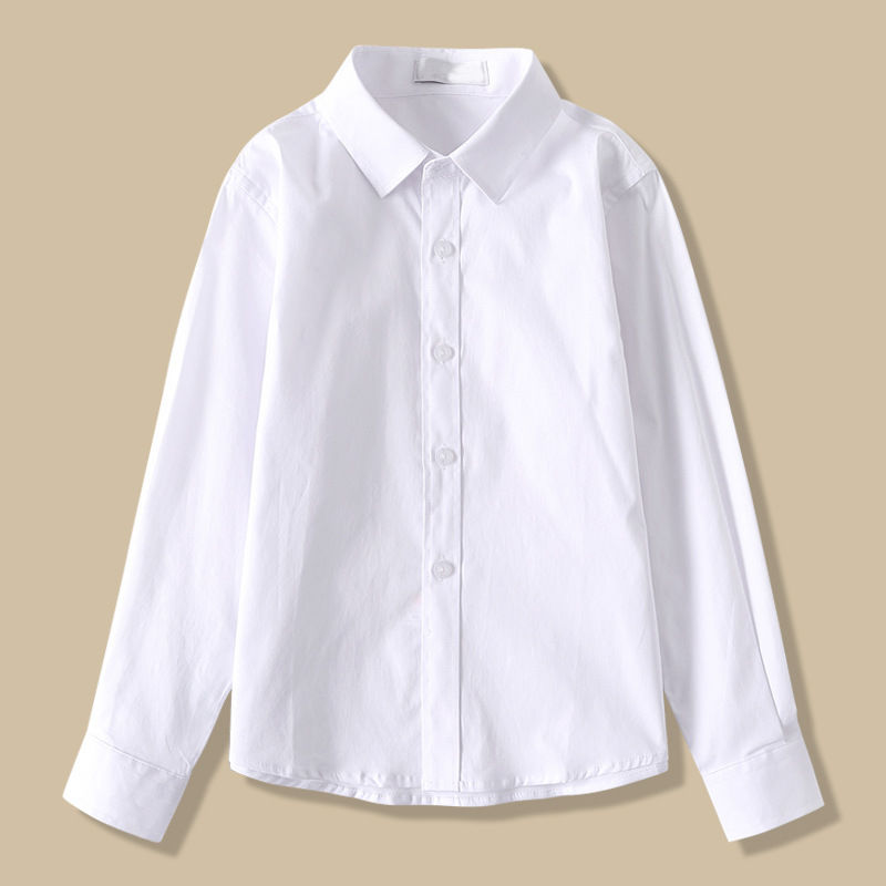 儿童白衬衫长袖纯棉男生女生演出主持礼服加厚白色衬衣小学生校服