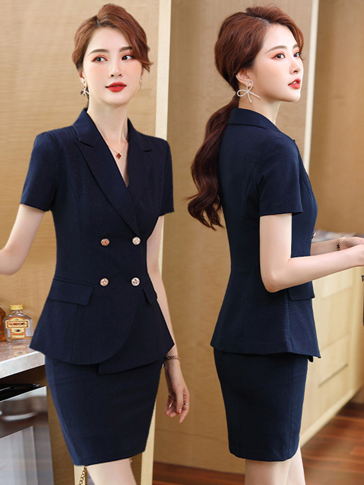 High-end blazer women's fashionable short-sleeved thin business suit Korean version hotel manager front desk formal wear