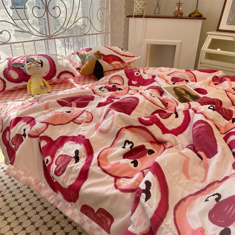 Small floral ins washed cotton thin quilt 2.0 summer quilt core summer cool quilt four-piece set air-conditioning quilt summer machine washable