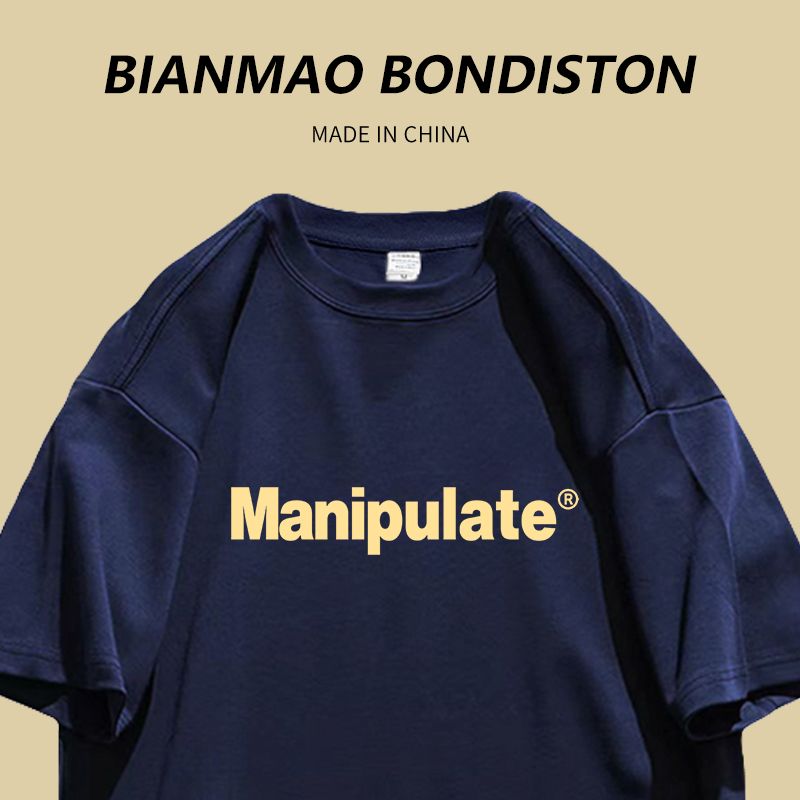 100% pure cotton trendy brand slimming Korean version of ins couples wearing college style letter print mid-length short-sleeved T-shirts