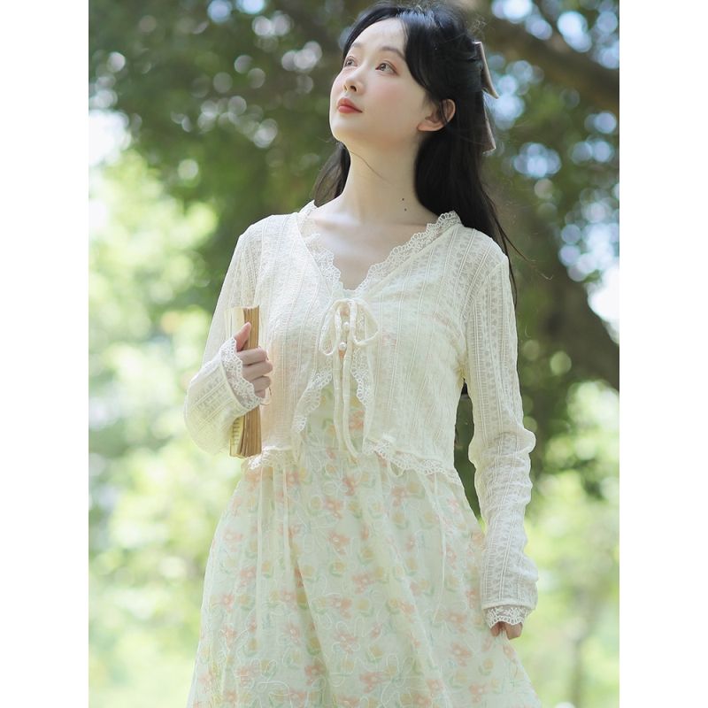 Gentle wind chiffon sun protection clothing cardigan blouse women's summer with suspender skirt thin section shawl outer jacket top