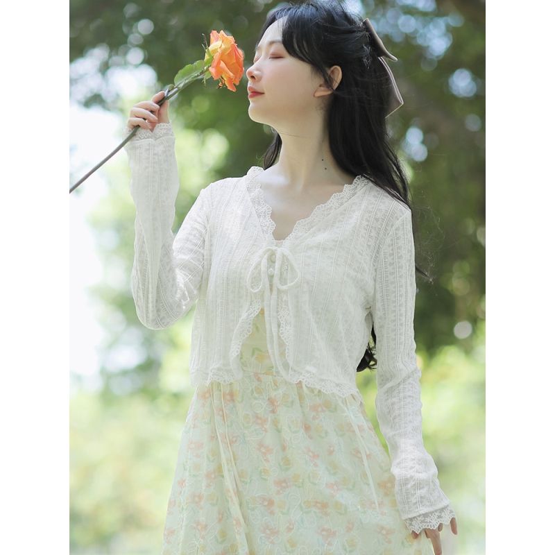 Gentle wind chiffon sun protection clothing cardigan blouse women's summer with suspender skirt thin section shawl outer jacket top