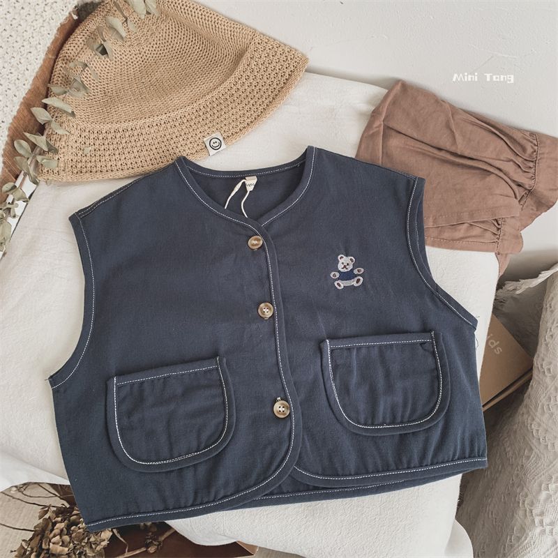 Literary soft glutinous~Korean version washed cotton embroidery cute vest male and female baby all-match vest small coat spring and autumn
