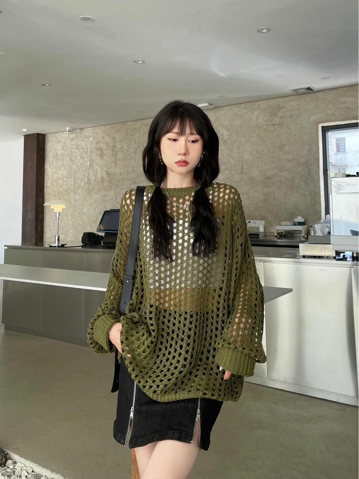 新款鏤空罩衫女設計感針織防曬上衣休閒垂感小眾ins長袖薄款上衣