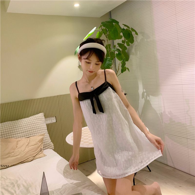 Suspender nightdress women's summer 2023 new pajamas bow cool feeling home clothes can be worn outside sweet princess style