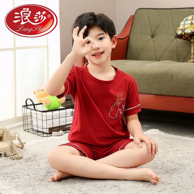 兒童睡衣夏季男童純棉男孩中大童薄款家居服空調服套裝春夏裝