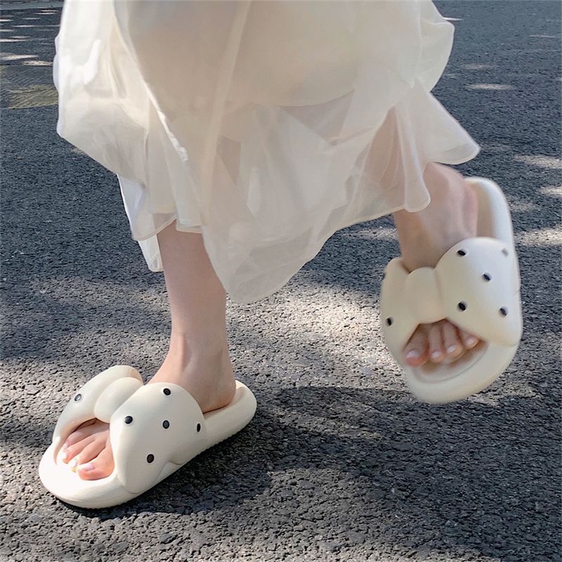 仙女風蝴蝶結拖鞋女夏季時尚外穿eva踩屎感軟底防滑沙灘鞋