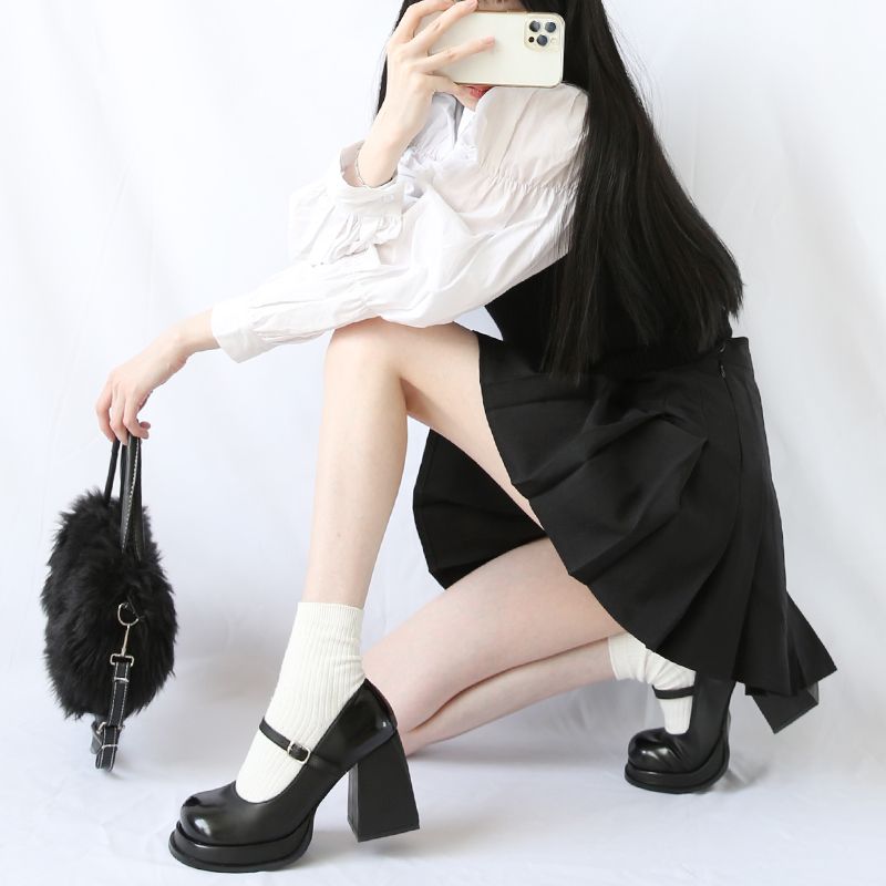 2023春季新款圓頭超高跟復古瑪麗珍鞋女新中式鞋甜酷辣妹JK制服鞋