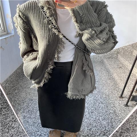 Lazy wind sweater jacket women  spring new ins Korean style loose and thin fringed knitted cardigan