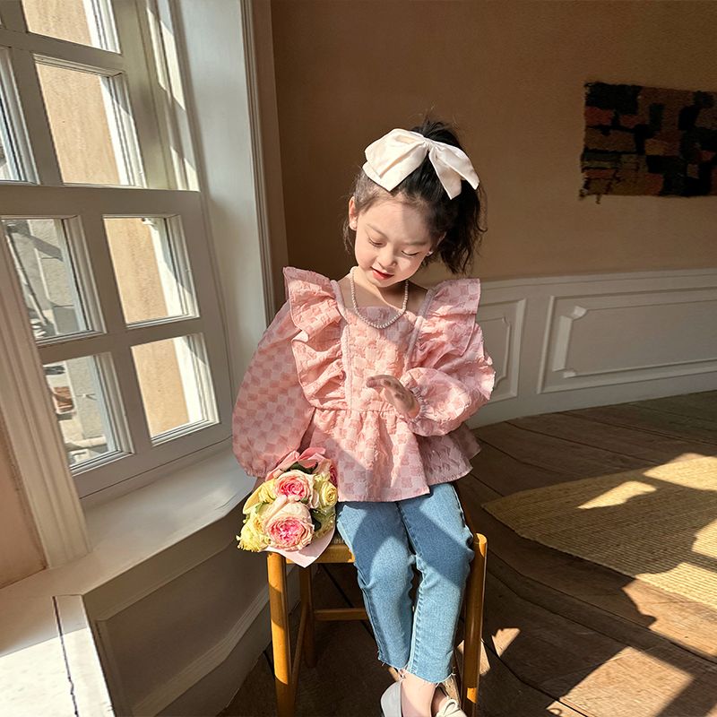 娃娃衫春季新款儿童韩版洋气衬衫女宝宝公主荷叶边上衣