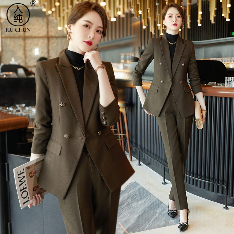 藏青色西裝套裝女春秋酒店前台經理高端職業裝正裝工作服西服