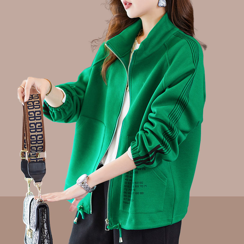 Spring stand-up collar digital printing jacket loose fat sister European station large size new cardigan jacket baseball uniform female