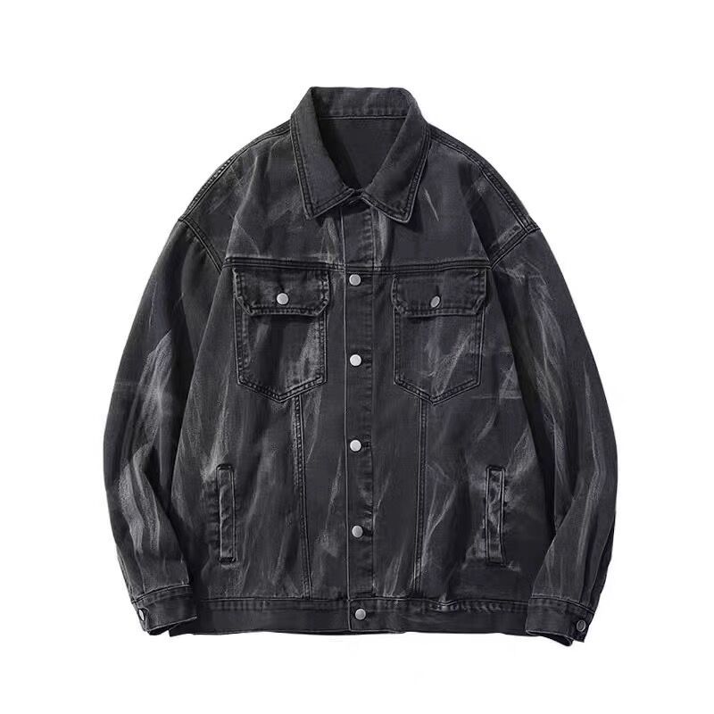 Black denim jacket female American retro washed oversize autumn and winter new design sense niche top spring and autumn