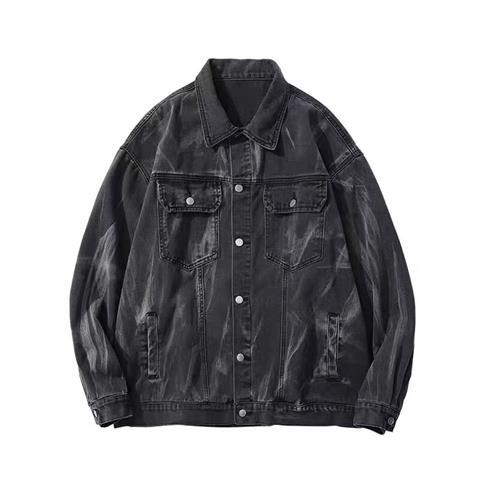 Black denim jacket female American retro washed oversize autumn and winter new design sense niche top spring and autumn