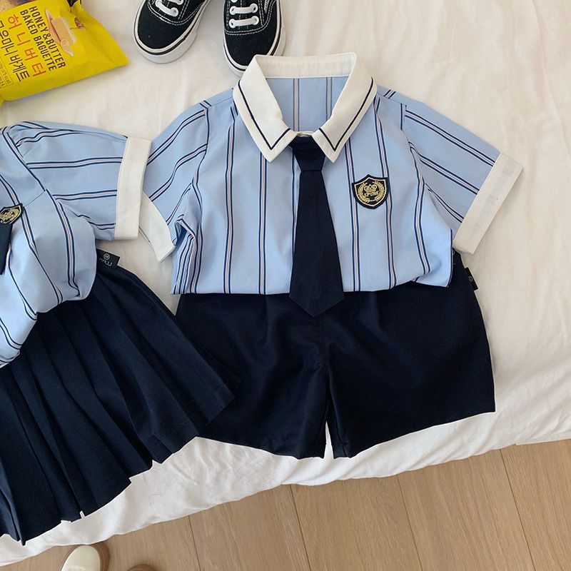 Boys and girls college style summer shirt JK uniform two-piece brother and sister dress short skirt shorts kindergarten graduation dress