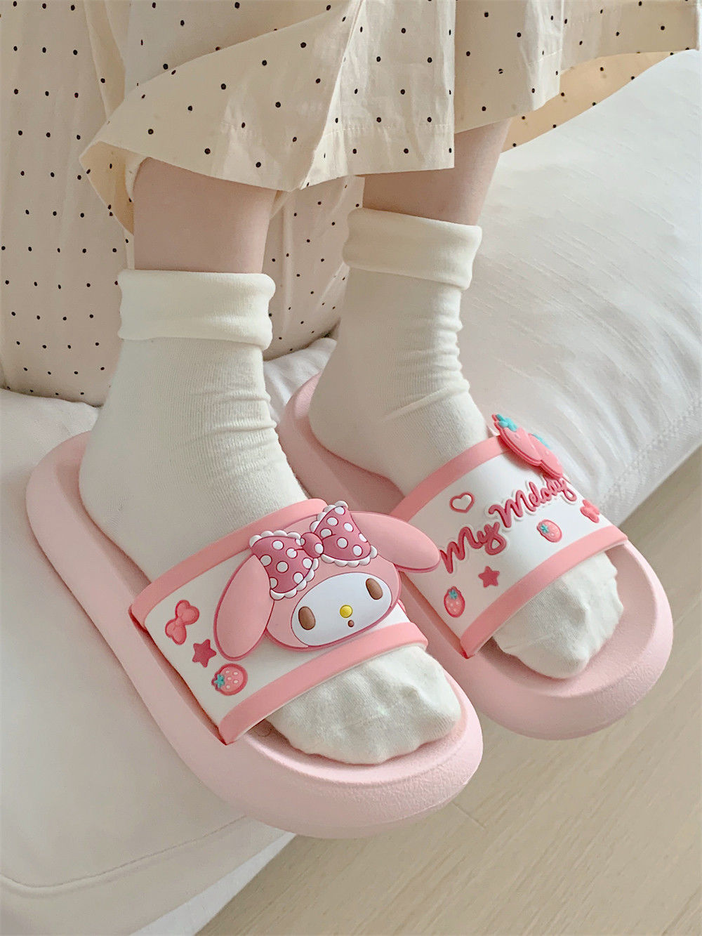 Thin strip Sanrio IP joint girl heart Melody slippers summer home non-slip thick bottom sandals and slippers for women