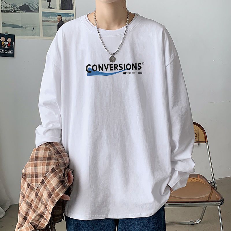 春秋季美式白色長袖T恤男潮流韓版ins港風寬鬆百搭學生上衣服潮牌