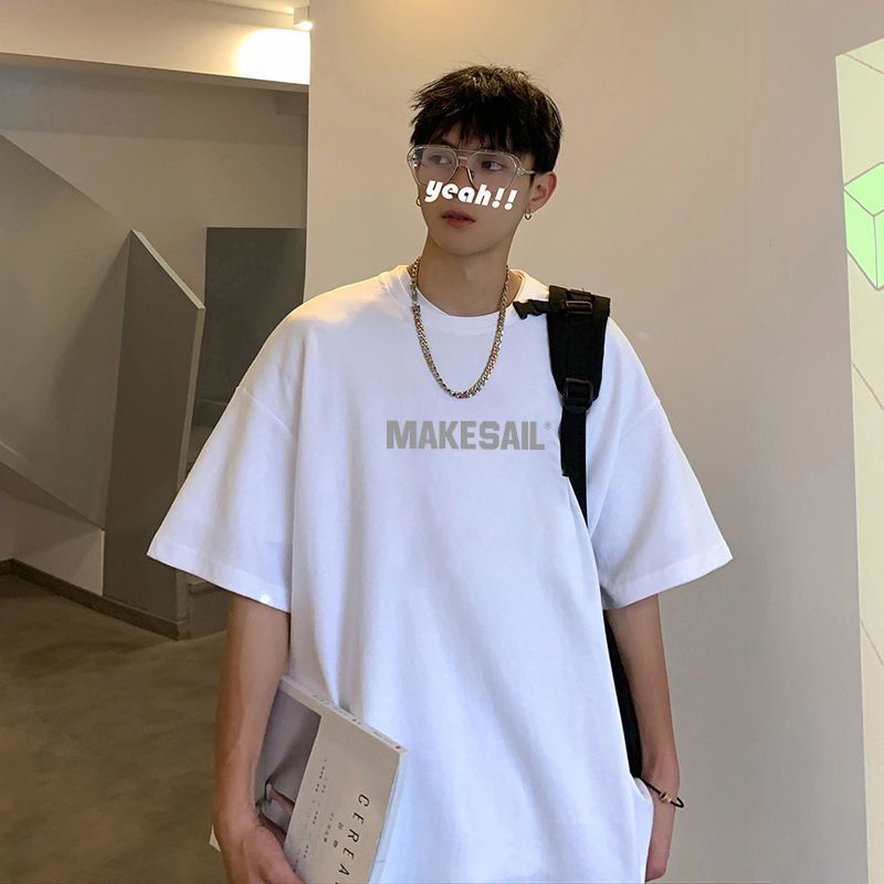 純棉新款寬鬆白t恤男寬鬆款ins潮牌圓領短袖夏季港風顯瘦上衣