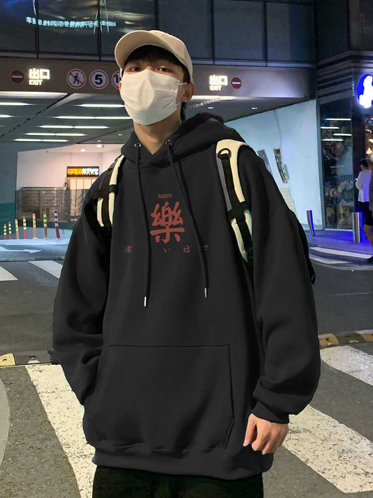 秋冬寬鬆vintage高街百搭加絨銀狐絨連帽衛衣男新款ins情侶上衣服