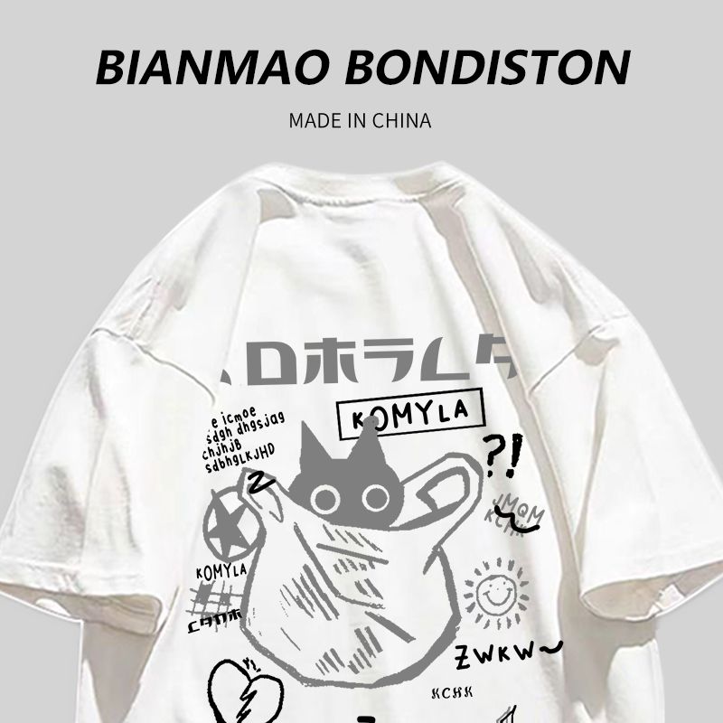 2023 summer new American style high street lovers' clothing college style pure cotton cartoon short-sleeved t-shirt men's and women's tops ins tide